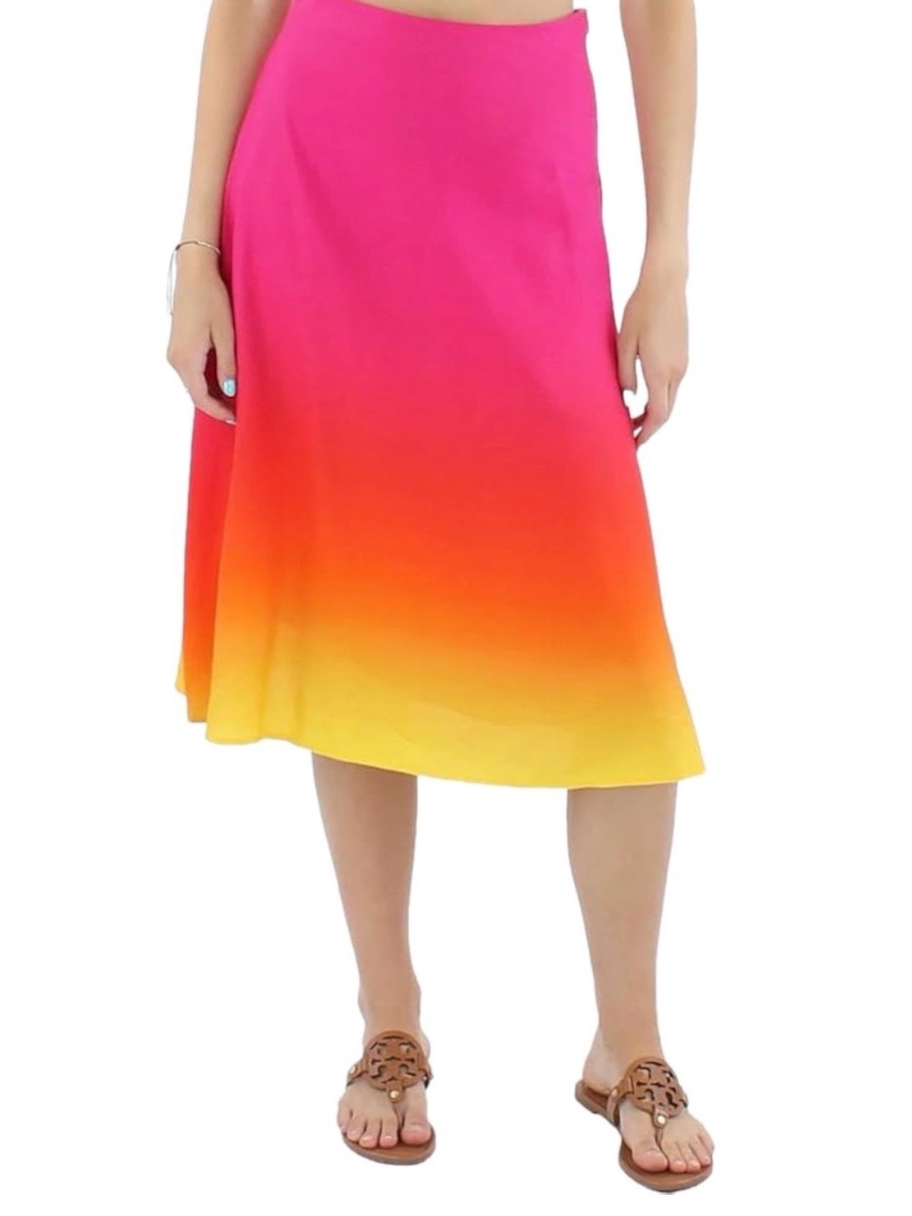 NWOT Lauren Ralph Lauren Women's 6P Multicolor Ombre Midi Linen Blend Skirt
